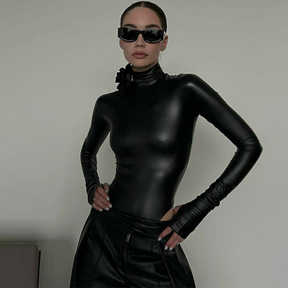 Women Clothing Winter Personality Slim Fit Slimming High Collar Long Sleeve Jumpsuit