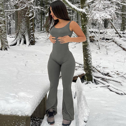 Women Clothing Summer Solid Color Slim Fit Backless Sleeveless Shoulder Strap Jumpsuit