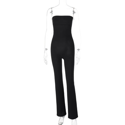 Women Clothing Spring Summer Slim Solid Color Tube Top Jumpsuit