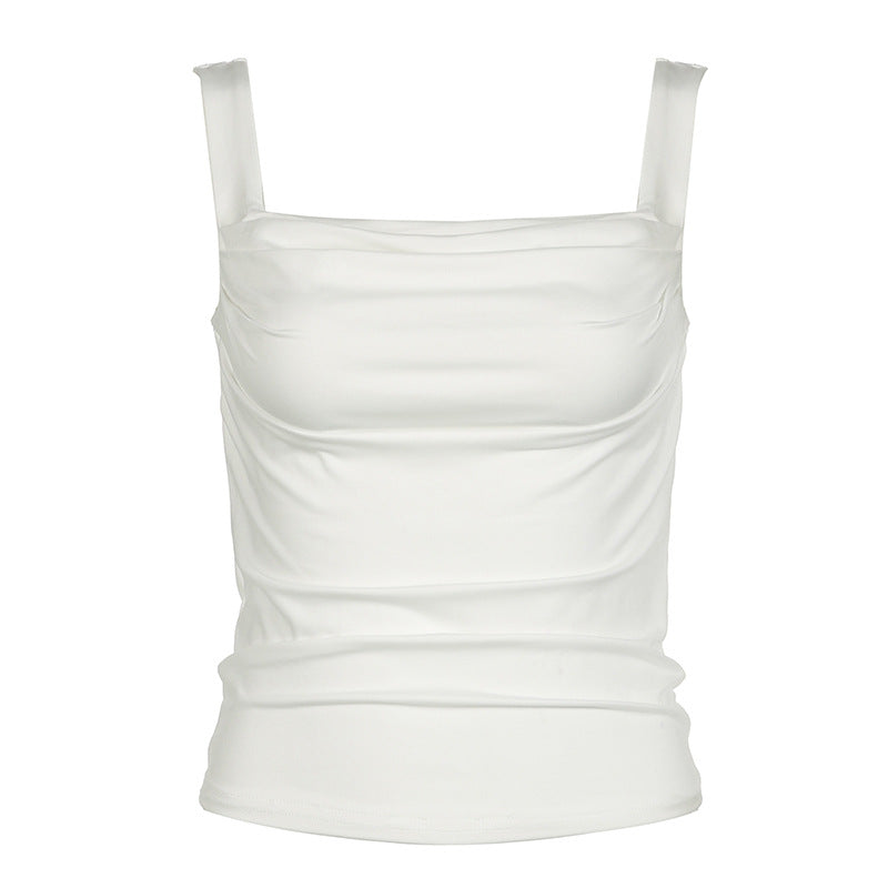 Women Sling Pleated Slim Solid Color Vest Sexy Street Top
