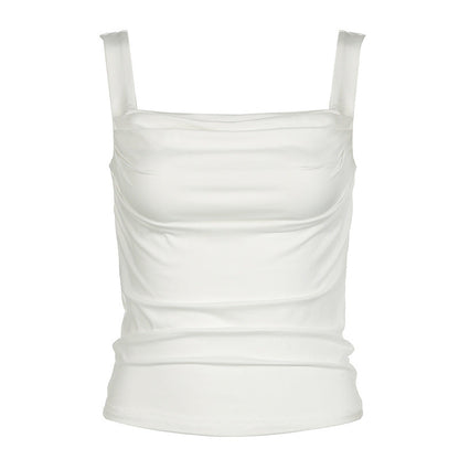 Women Sling Pleated Slim Solid Color Vest Sexy Street Top