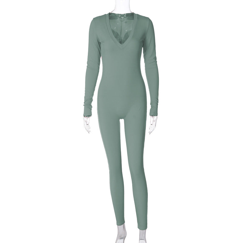 Damenbekleidung Frühling Einfarbig Schlank Sport Langarm Overall