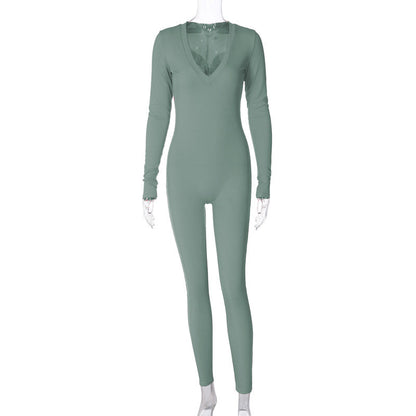Damenbekleidung Frühling Einfarbig Schlank Sport Langarm Overall