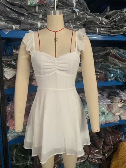 Frühling Frauen Kleidung Einfarbig Chiffon Backless Dünnen Gürtel Kleid Büro