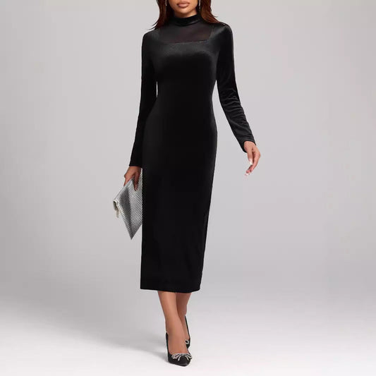 Herbst Winter Sexy Engen Split Hüfte Kleid Elegante Prominente Samt Kleid