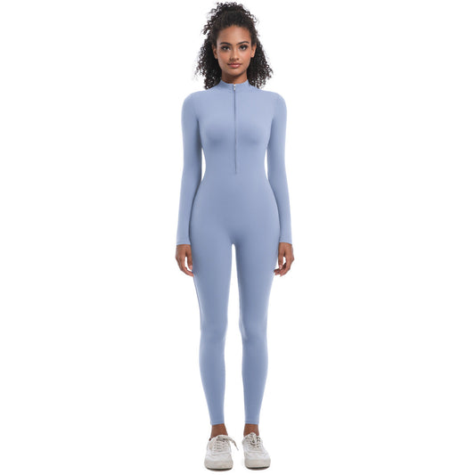 Zipper Nude Feel Long Sleeve Yoga Jumpsuit High Strength Running Fitness Clothes Sports Trend One Piece Tights