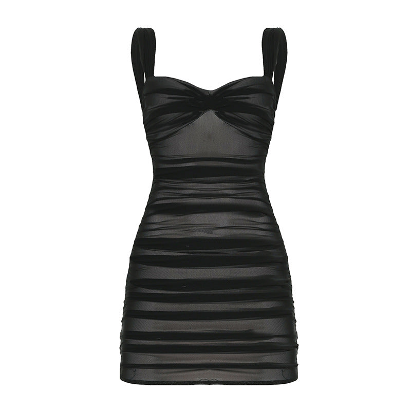 Street Sexy Double Layer Mesh Dress Slim Fit Sexy Tube Top Package Hip Dress