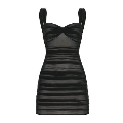 Street Sexy Double Layer Mesh Dress Slim Fit Sexy Tube Top Package Hip Dress