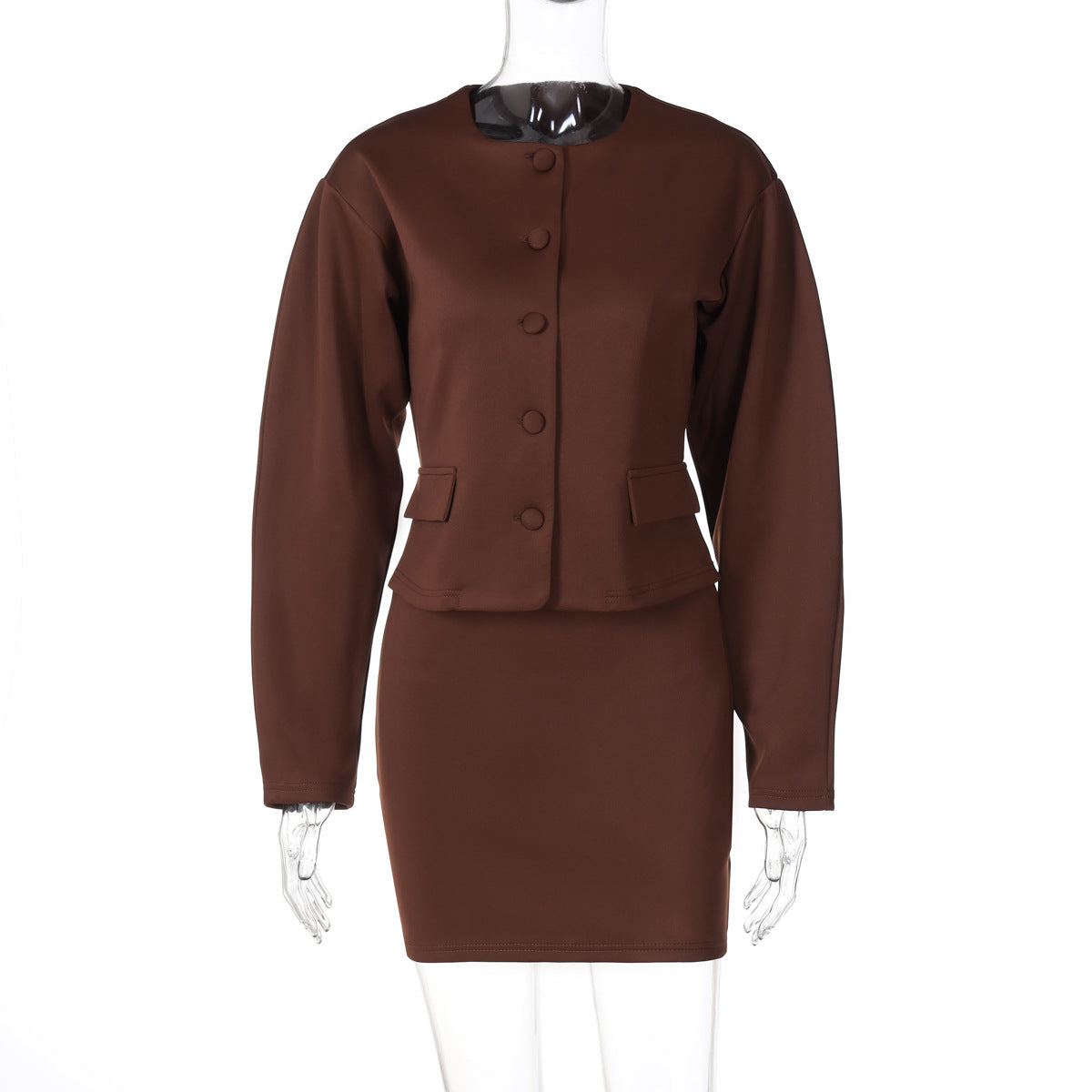 Women Clothing Autumn Winter Street Shooting Cardigan Button Long Sleeve Top Slim Fit Skirt Set
