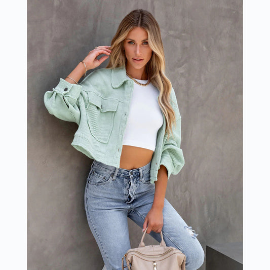 Casual Autumn Winter Collared Waffle Coat