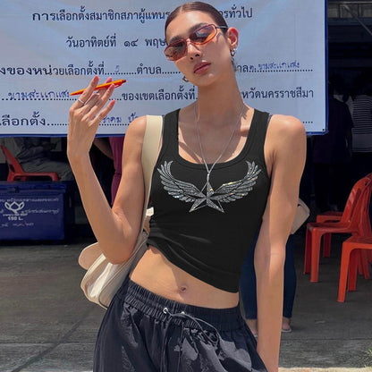 Women Wear Summer Rhinestone Slim Fit Cropped Sleeveless Vest Top for Women