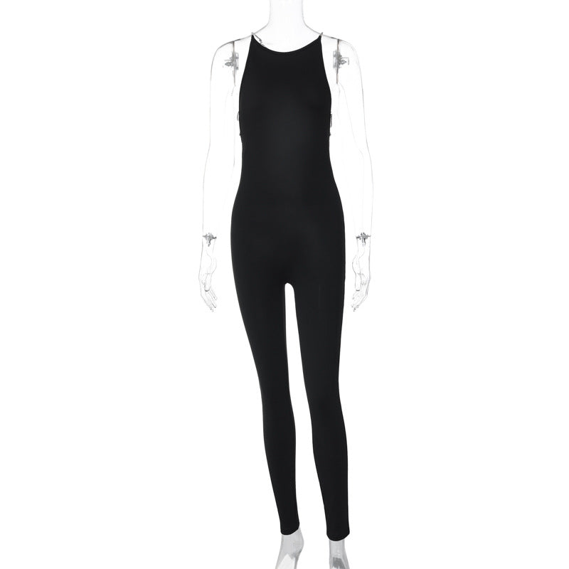 Women Clothing Winter Sexy Backless Slim Fit Solid Color Jumpsuit