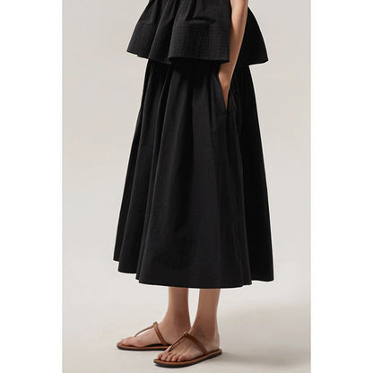 Woolen Cotton Tucker Pleats Sleeveless Bud Top Mid-length Dress Set