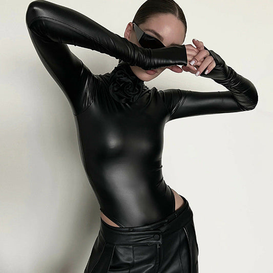 Women Clothing Winter Personality Slim Fit Slimming High Collar Long Sleeve Jumpsuit