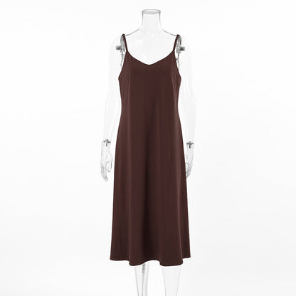 Summer Pajamas Women Soft Brushed Knitted Suspenders Maxi Dress Home Wear