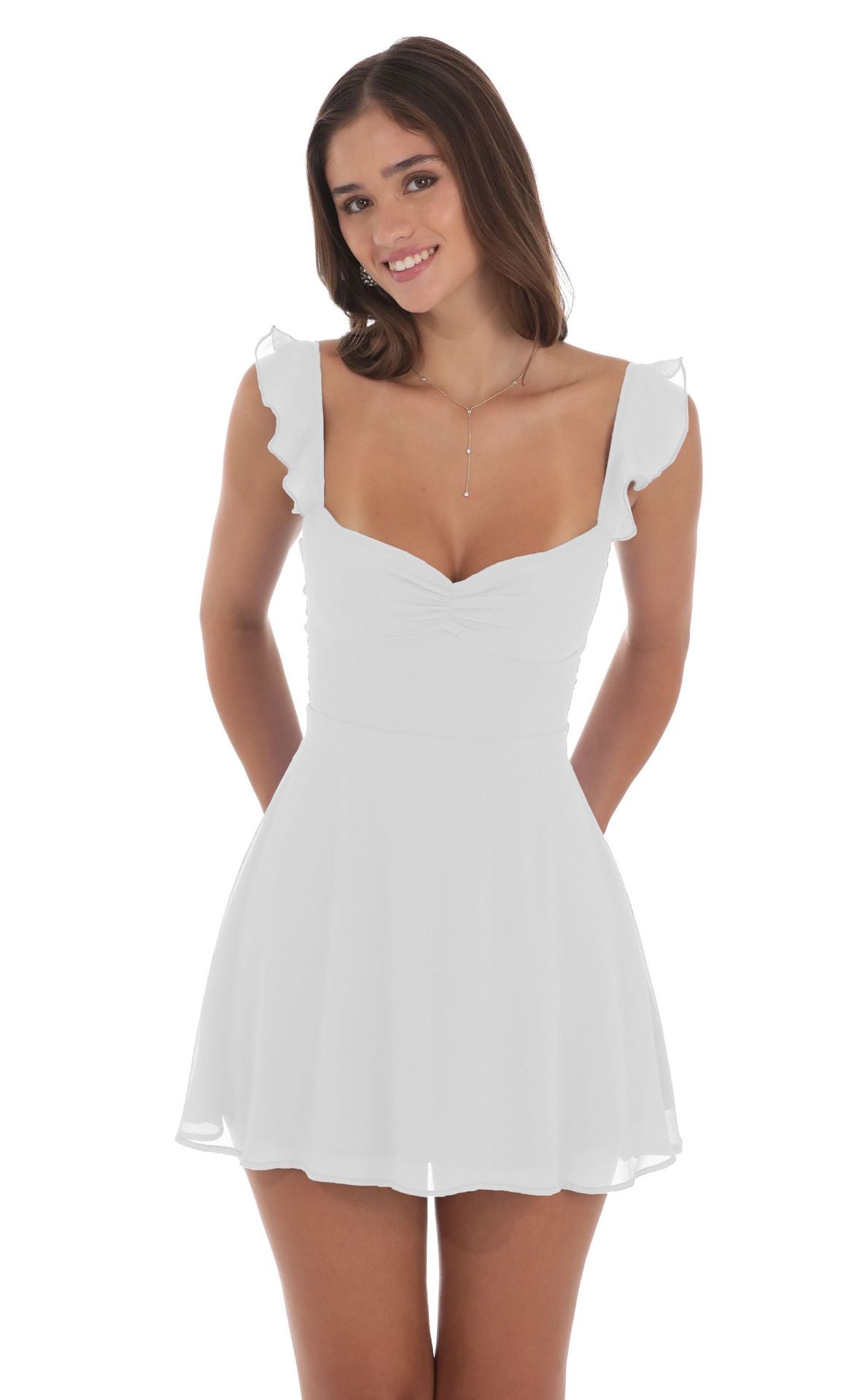 Spring Women Clothing Solid Color Chiffon Backless Thin Belt Dress Office
