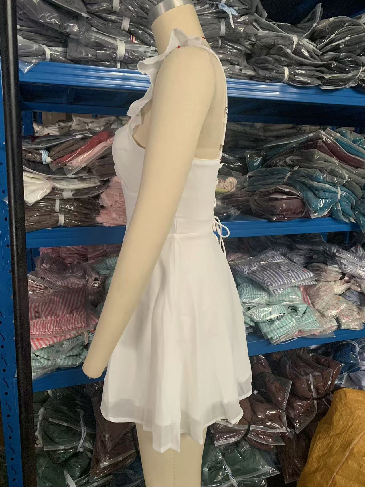 Frühling Frauen Kleidung Einfarbig Chiffon Backless Dünnen Gürtel Kleid Büro