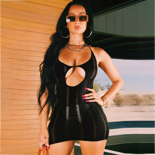 Woll Basic Kleid Frühling Sexy Frauen Tragen Neckholder Cut out Dünnes Etuikleid