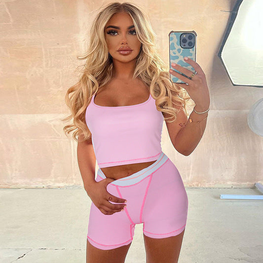 Women Clothing Summer Street Shooting Vest Slim Shorts Set