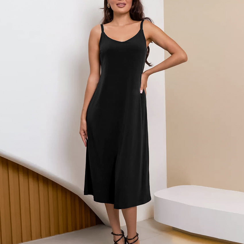 Summer Pajamas Women Soft Brushed Knitted Suspenders Maxi Dress Home Wear