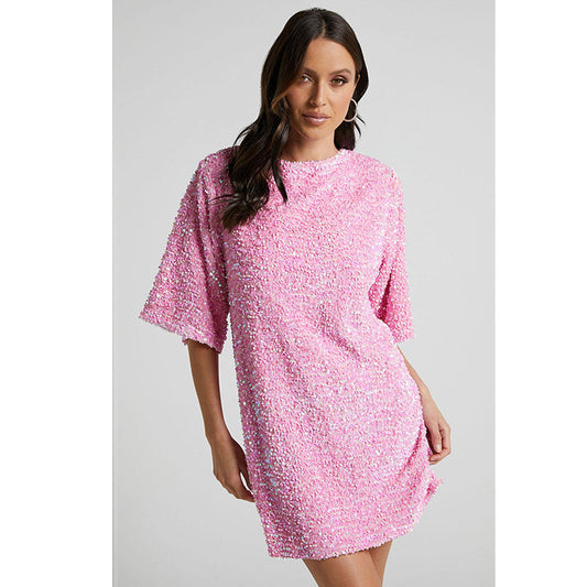Herbst Winter Samt Pailletten Elegante V ausschnitt Rückenfreies Kurzarm Kleid