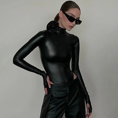 Women Clothing Winter Personality Slim Fit Slimming High Collar Long Sleeve Jumpsuit