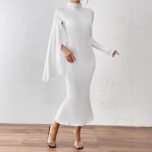 Women Dress Long Sleeve Backless Solid Color Cloak Sleeve Fishtail Slim Fit Jumpsuit