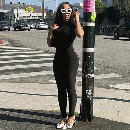 Women Clothing Summer Leopard Print Short Sleeve Backless Slim Fit Jumpsuit Women