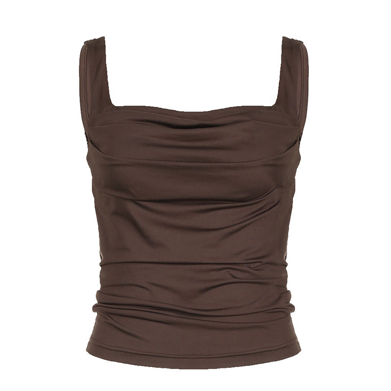 Women Sling Pleated Slim Solid Color Vest Sexy Street Top