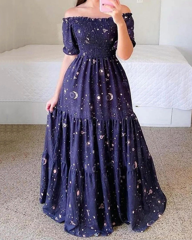 Robe asymétrique à imprimé floral et épaules dénudées 