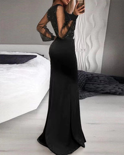 Robe longue sexy en maille à paillettes 