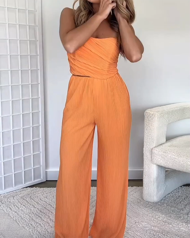 Pleated Tube Top and Pants Two-piece Set