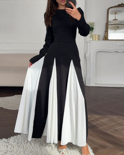 Round neck long sleeve waist dress