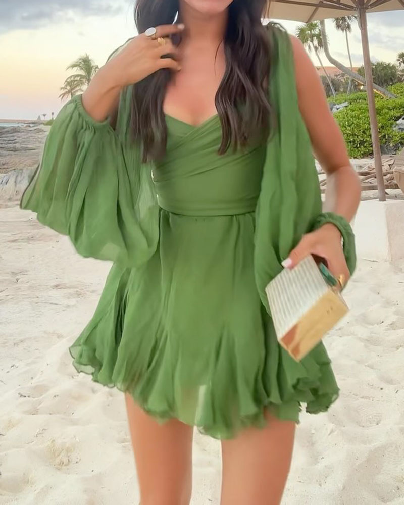 Solid Color Mini Dress with Slit Sleeves