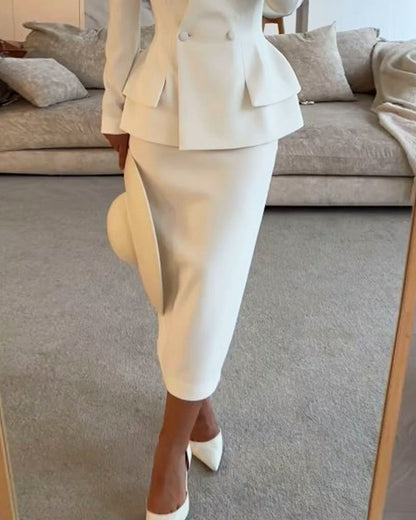 Square collar casual solid color waist two piece suit