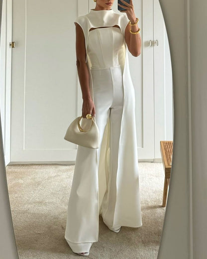 Elegant Cape-style Solid Color Jumpsuit Two-piece Set