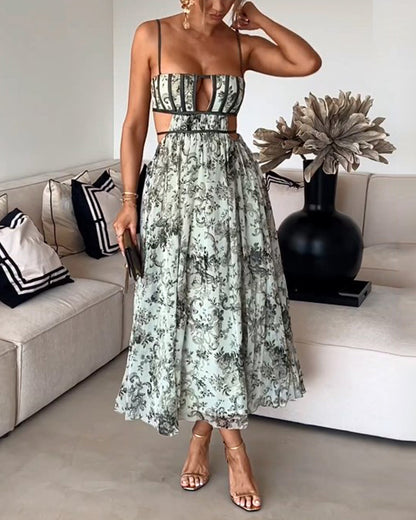 Sleeveless cutout printed dress