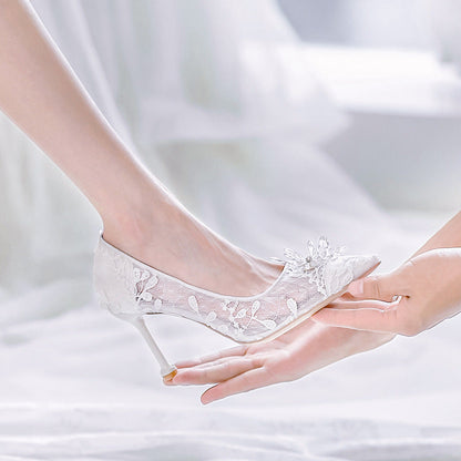 Frauen Weiß High Heels Brautkleid Kristall