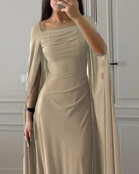 Lapel solid color long sleeve dress