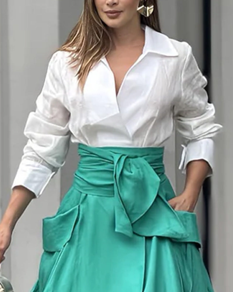 Lapel solid color two piece set