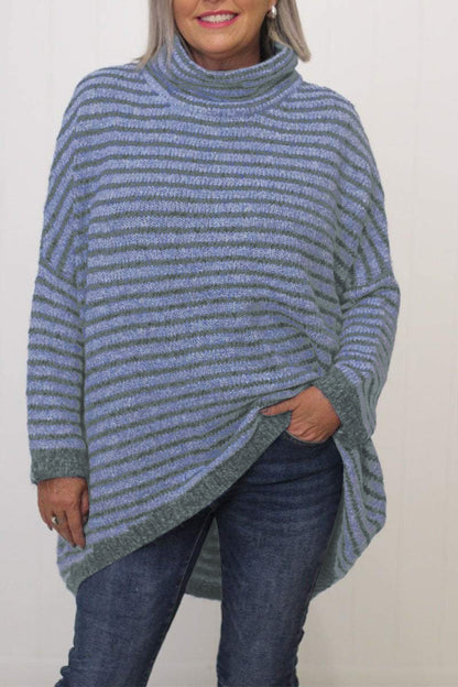 Women's Casual Striped Long Sleeve Sweater blue