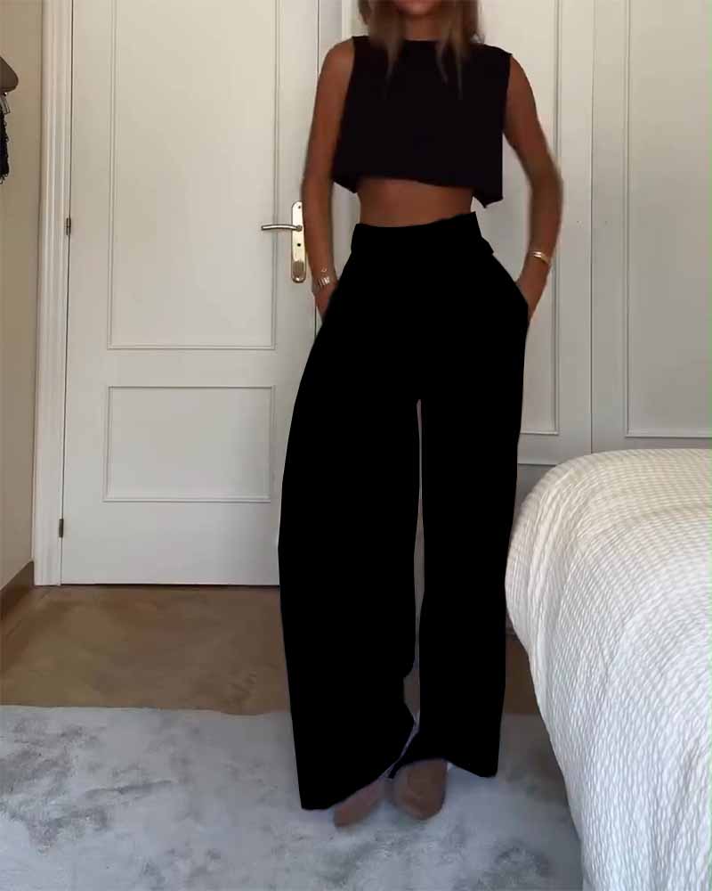 Sleeveless Vest Top and Pants Two-piece Set