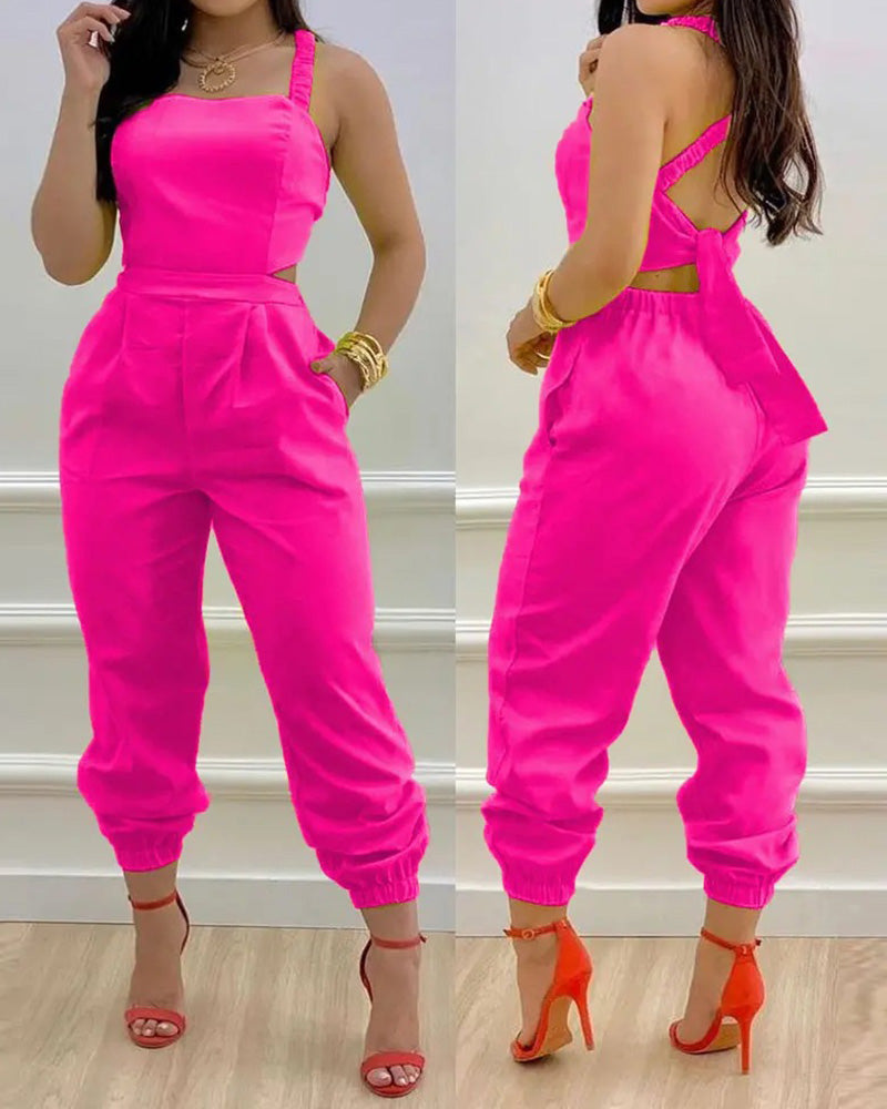 Jumpsuit mit offenem Rücken und hoher Taille und Strapsen 