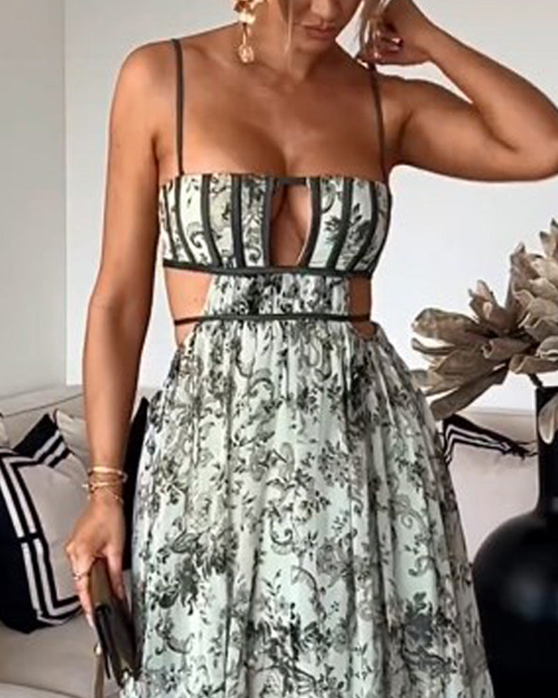 Sleeveless cutout printed dress