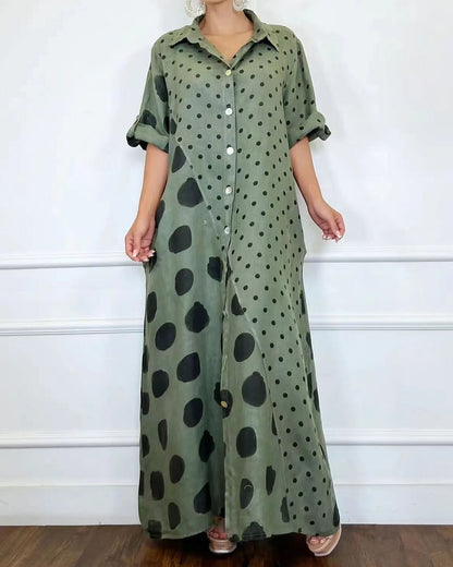 Robe chemise à imprimé pois et jupe évasée 