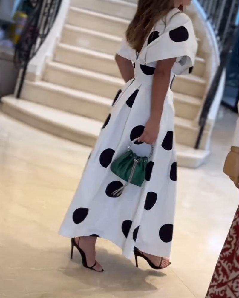 Round Neck Short Sleeve Polka Dot Print Dress