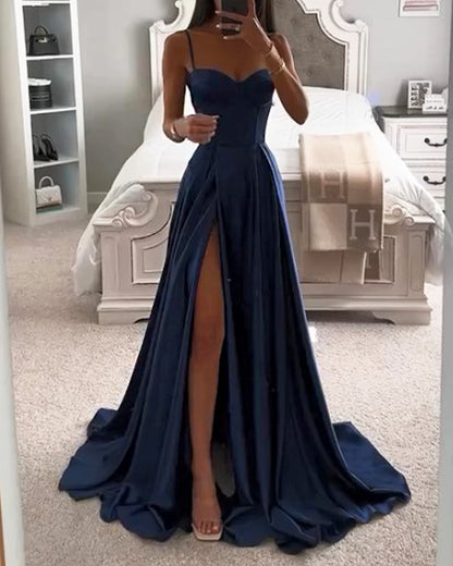 Sleeveless Strapless Slit Solid Color Dress