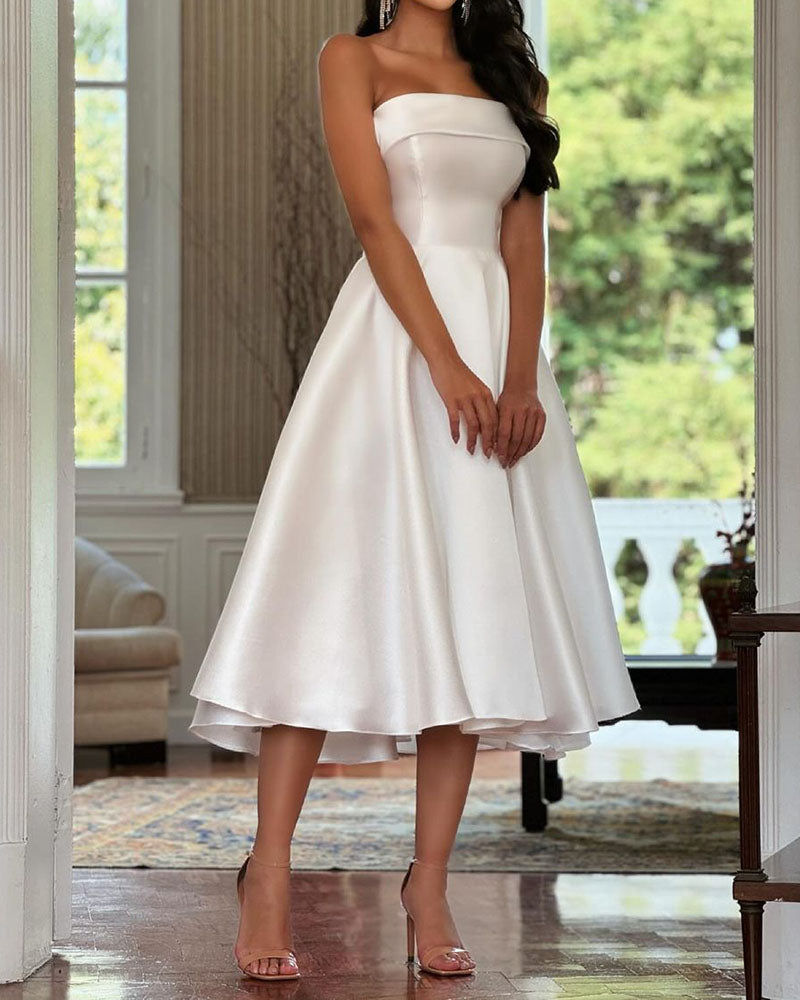 Strapless Solid Color Midi Dress