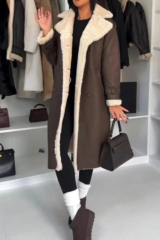 A fur integrated long coat Brown