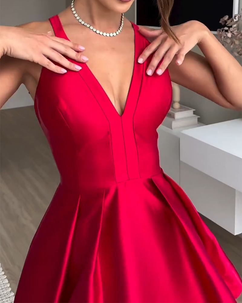 V-neck Solid Color Elegant Dress